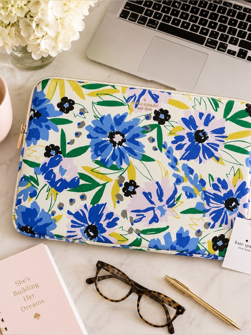 Kate Spade Madison Floral Laptop Sleeve Blue Green Case NWT